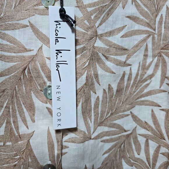 Nicole Miller Flax Linen Palm Print Tan and Cream Button Down Crop Top NWT - Picture 4 of 5